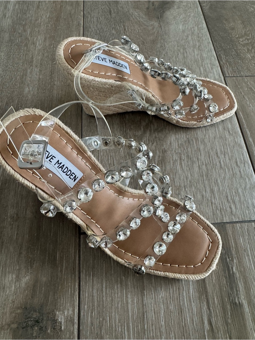 Steve Madden Clear Jeweled Espadrille Wedges - Clear